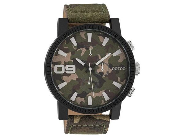 Oozoo Herrenuhr mit Lederband 50 MM Black/Camouflage/Camouflage C10066