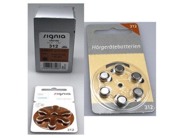 Signia 312er Hörgeräte Batterien 60 Stück +12 Testbatterien von Hörex