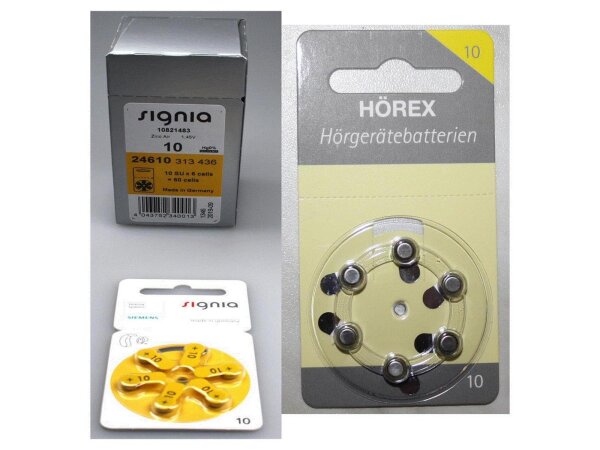 Signia 10er Hörgeräte Batterien 60 Stück +12 Testbatterien von Hörex Basic