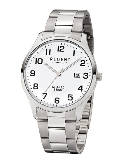 Regent Herren Analog Quarz Uhr mit Edelstahl Armband