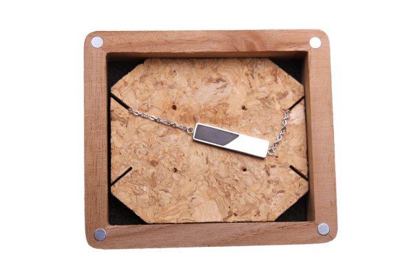 Holzkern Armband Schiefer/ Silber