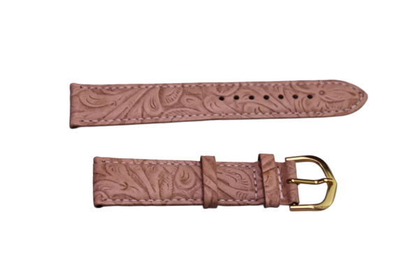 Uhrenband Hellbraun mit Blumenmuster 20 mm