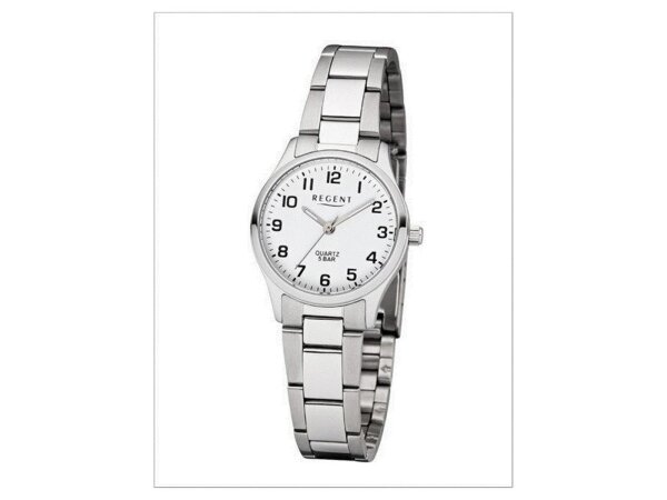 Regent Damen-Armbanduhr Elegant Analog Edelstahl-Armband silber Quarz-Uhr Ziffernblatt wei&szlig; UR2253410