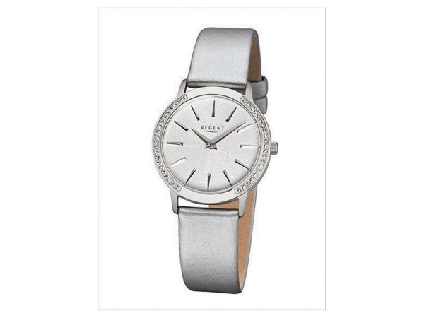 Regent Damen-Armbanduhr Elegant Analog Leder-Armband silber Quarz-Uhr Ziffernblatt silber URF1077