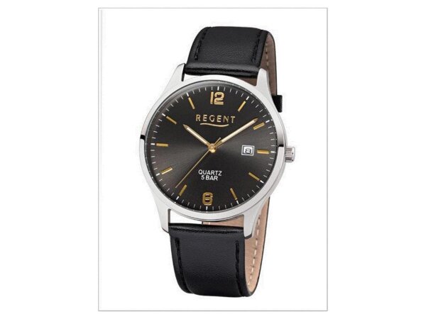 Regent Herren-Armbanduhr Elegant Analog Leder-Armband schwarz Quarz-Uhr Ziffernblatt anthrazit grau UR1113407