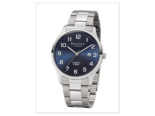 Regent Herren-Armbanduhr Elegant Analog Edelstahl-Armband silber Quarz-Uhr Ziffernblatt blau UR1153400