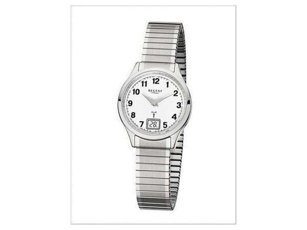 Regent Damen-Armbanduhr Elegant Analog-Digital Edelstahl-Armband silber Funkuhr-Uhr Ziffernblatt wei&szlig; URFR210