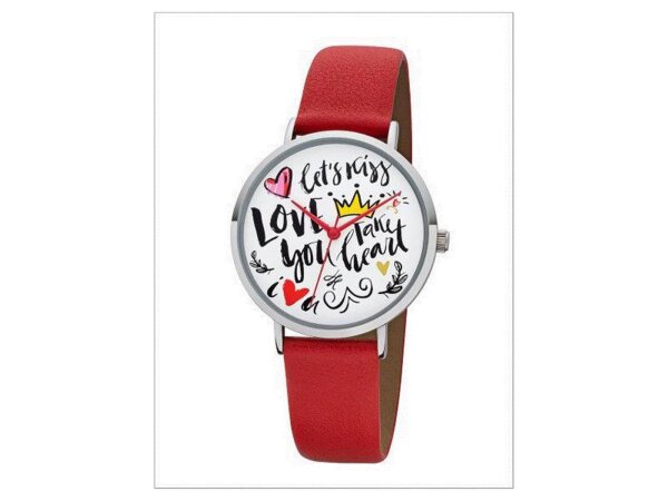 Regent Damen Uhr Scribble Look BA-513 Leder Armbanduhr Fancyline rot